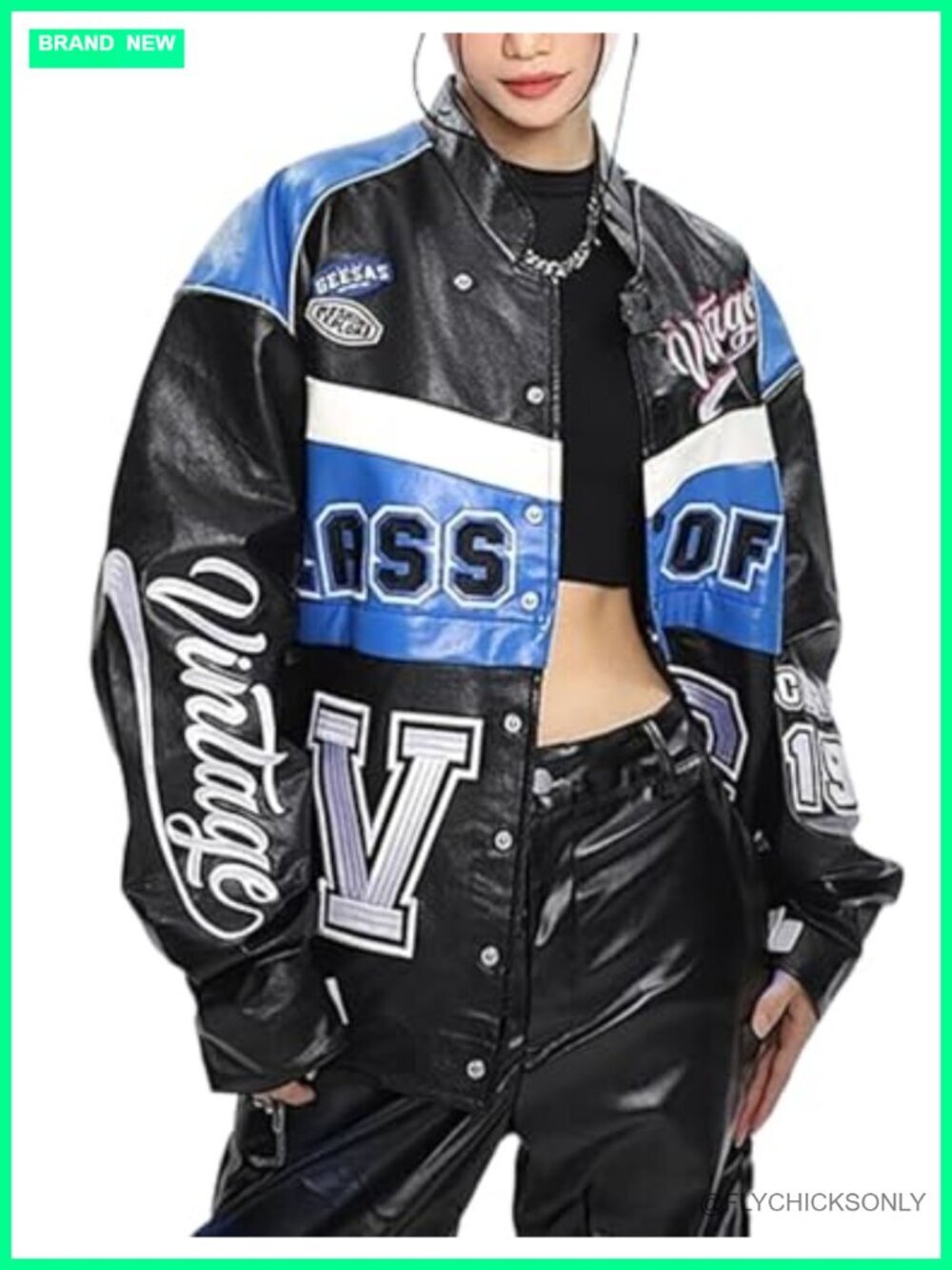 Oversized Faux Leather Racing Varsity Bomber Jacket Letterman Streetwear